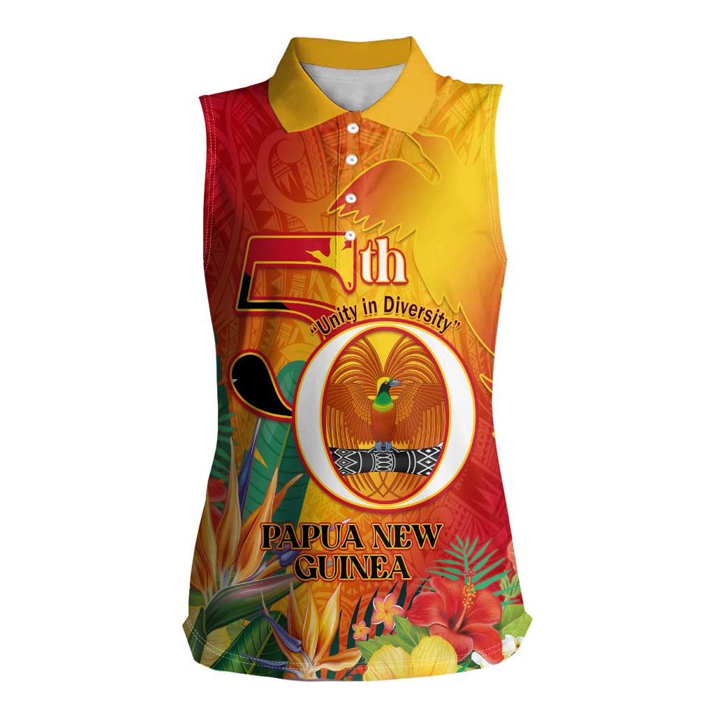 Papua New Guinea Independence Day Women Sleeveless Polo Shirt 50th Anniversary Unity in Diversity LT14 Female Red - Polynesian Pride