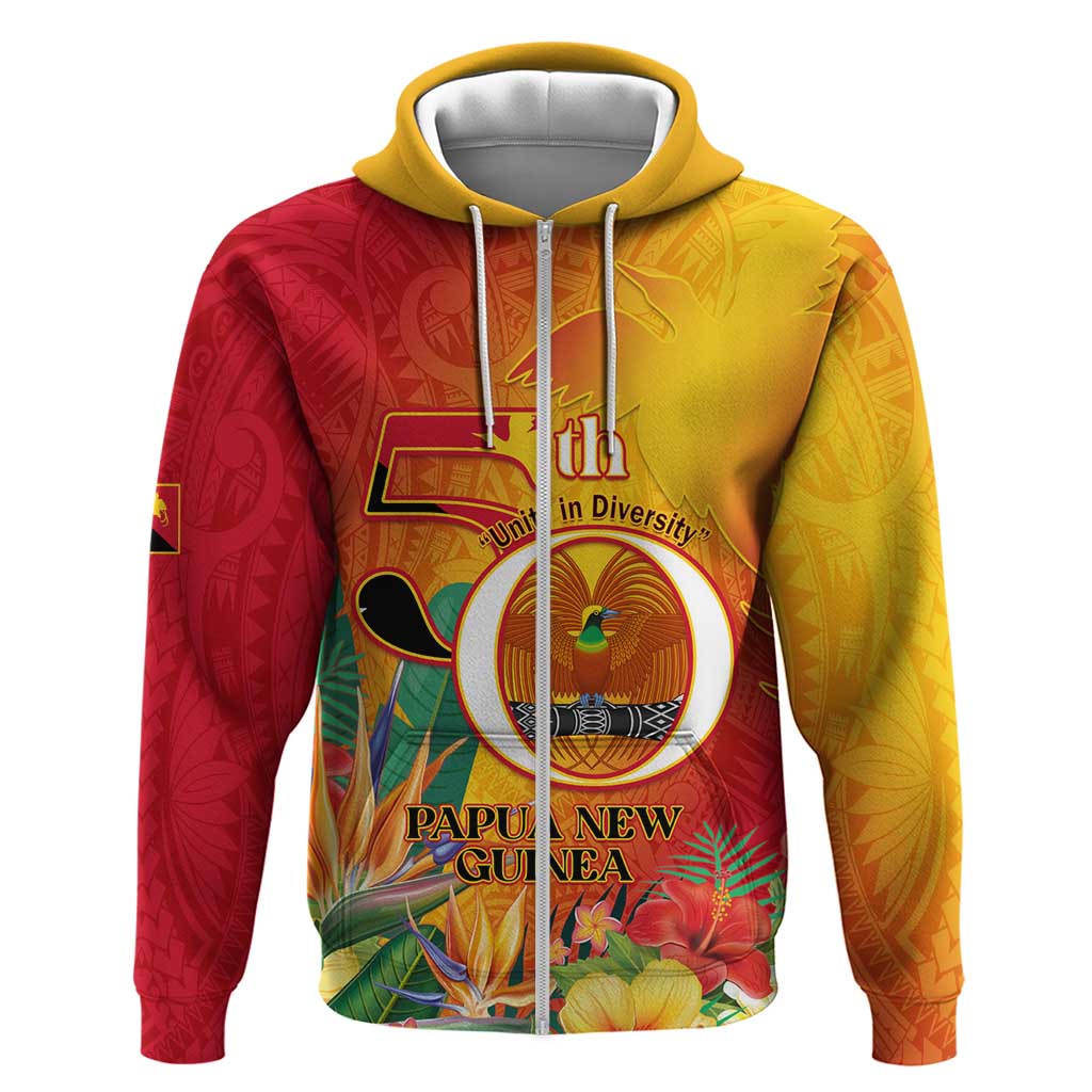 Papua New Guinea Independence Day Zip Hoodie 50th Anniversary Unity in Diversity LT14 Zip Hoodie Red - Polynesian Pride