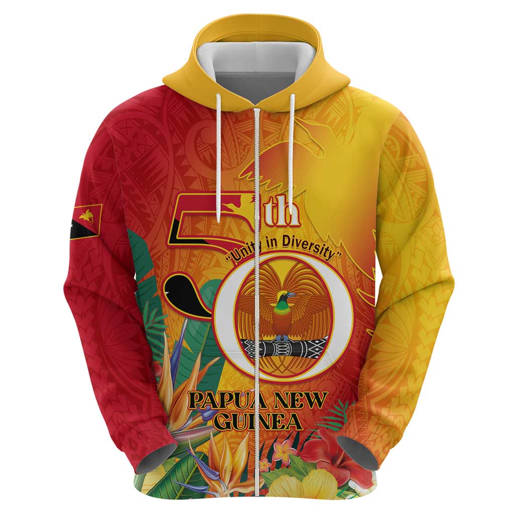 Papua New Guinea Independence Day Zip Hoodie 50th Anniversary Unity in Diversity