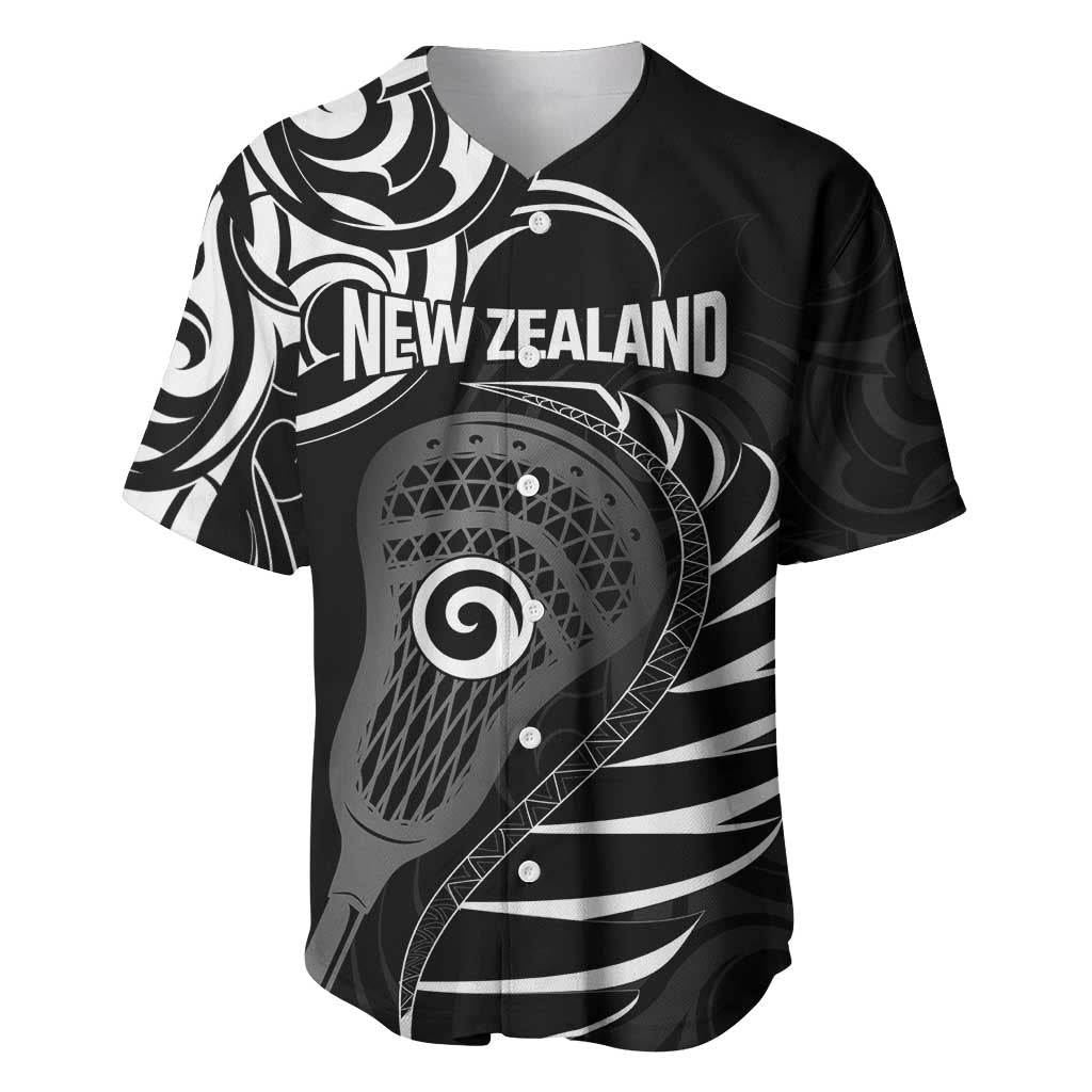 Personalised New Zealand Silver Fern Lacrosse Baseball Jersey Aotearoa Maori Pattern