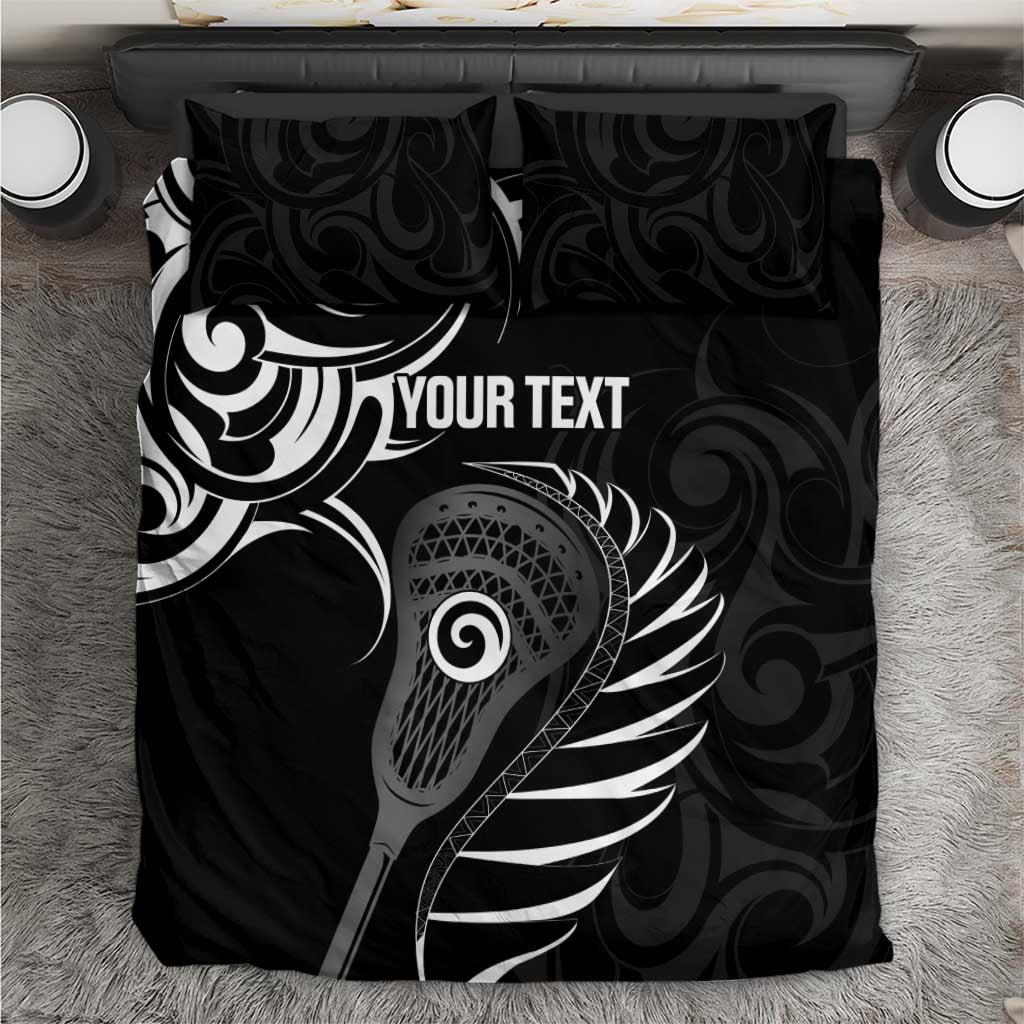 Personalised New Zealand Silver Fern Lacrosse Bedding Set Aotearoa Maori Pattern LT14 Black - Polynesian Pride