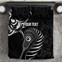 Personalised New Zealand Silver Fern Lacrosse Bedding Set Aotearoa Maori Pattern LT14 Black - Polynesian Pride