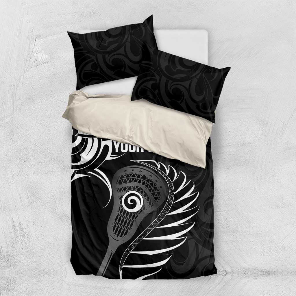 Personalised New Zealand Silver Fern Lacrosse Bedding Set Aotearoa Maori Pattern LT14 US Twin 172cm x 218cm Black - Polynesian Pride