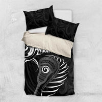 Personalised New Zealand Silver Fern Lacrosse Bedding Set Aotearoa Maori Pattern LT14 US Twin 172cm x 218cm Black - Polynesian Pride