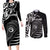Personalised New Zealand Silver Fern Lacrosse Couples Matching Long Sleeve Bodycon Dress and Long Sleeve Button Shirt Aotearoa Maori Pattern