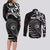 Personalised New Zealand Silver Fern Lacrosse Couples Matching Long Sleeve Bodycon Dress and Long Sleeve Button Shirt Aotearoa Maori Pattern