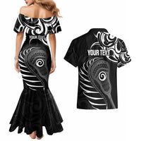 Personalised New Zealand Silver Fern Lacrosse Couples Matching Mermaid Dress and Hawaiian Shirt Aotearoa Maori Pattern