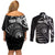Personalised New Zealand Silver Fern Lacrosse Couples Matching Off Shoulder Short Dress and Long Sleeve Button Shirt Aotearoa Maori Pattern