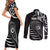 Personalised New Zealand Silver Fern Lacrosse Couples Matching Short Sleeve Bodycon Dress and Long Sleeve Button Shirt Aotearoa Maori Pattern