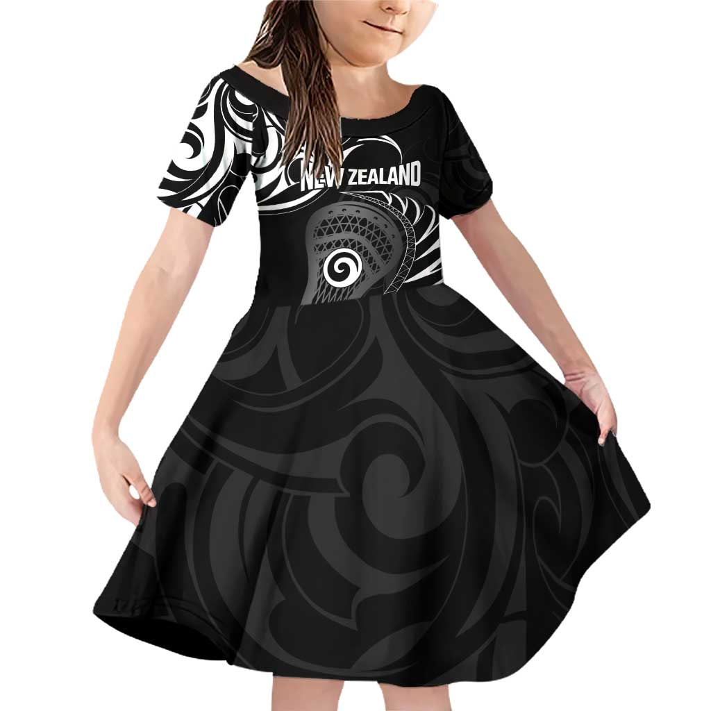 Personalised New Zealand Silver Fern Lacrosse Family Matching Off Shoulder Short Dress and Hawaiian Shirt Aotearoa Maori Pattern