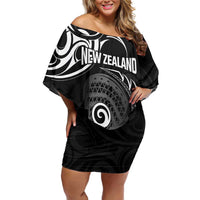 Personalised New Zealand Silver Fern Lacrosse Family Matching Off Shoulder Short Dress and Hawaiian Shirt Aotearoa Maori Pattern