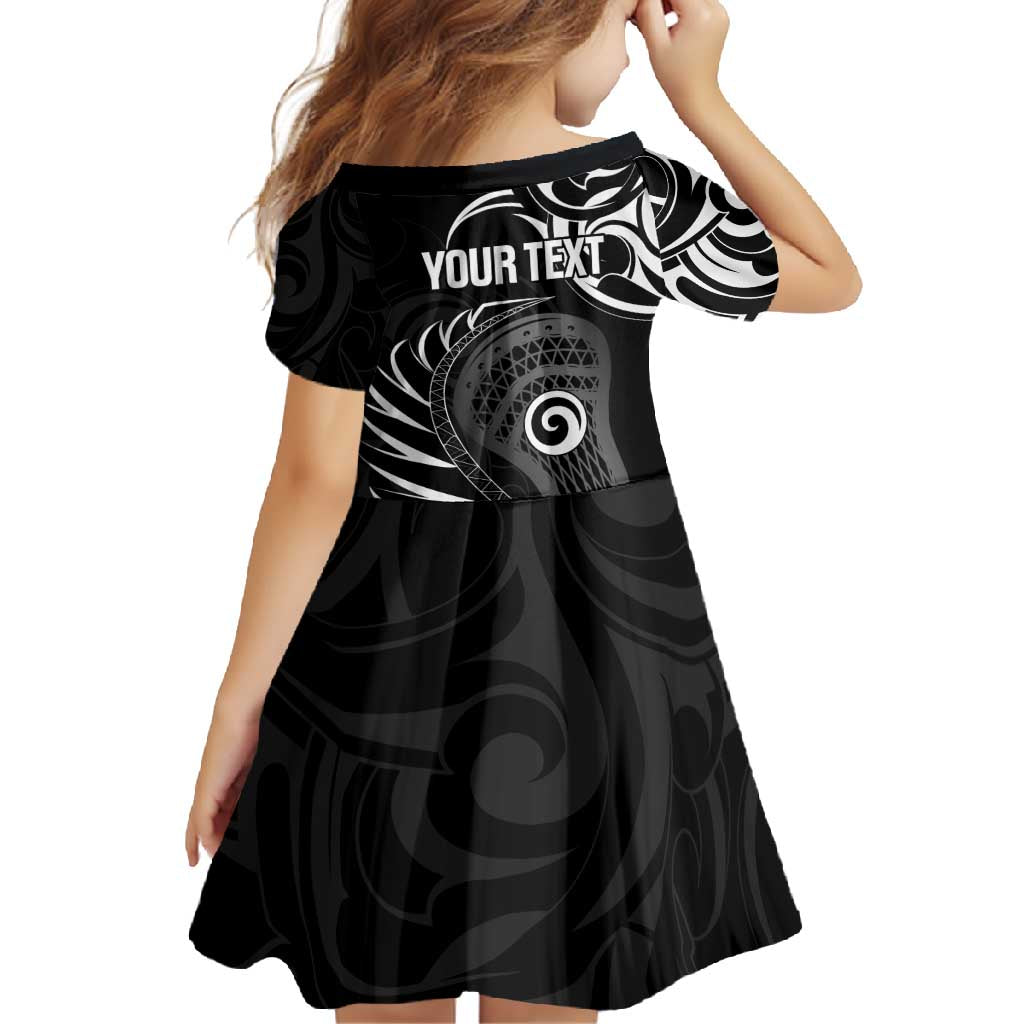 Personalised New Zealand Silver Fern Lacrosse Family Matching Short Sleeve Bodycon Dress and Hawaiian Shirt Aotearoa Maori Pattern