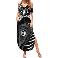 Personalised New Zealand Silver Fern Lacrosse Family Matching Summer Maxi Dress and Hawaiian Shirt Aotearoa Maori Pattern