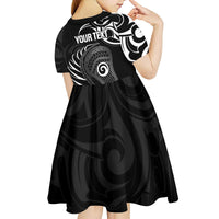Personalised New Zealand Silver Fern Lacrosse Kid Short Sleeve Dress Aotearoa Maori Pattern