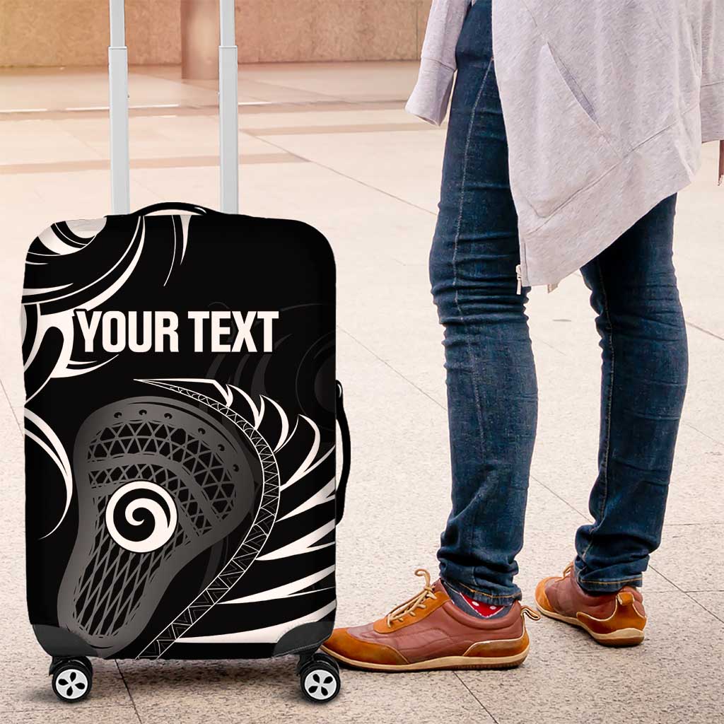 Personalised New Zealand Silver Fern Lacrosse Luggage Cover Aotearoa Maori Pattern LT14 Black - Polynesian Pride
