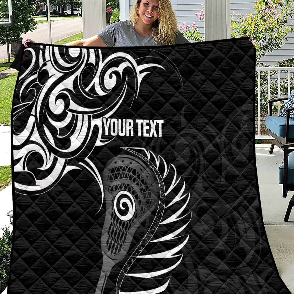 Personalised New Zealand Silver Fern Lacrosse Quilt Aotearoa Maori Pattern LT14 Black - Polynesian Pride