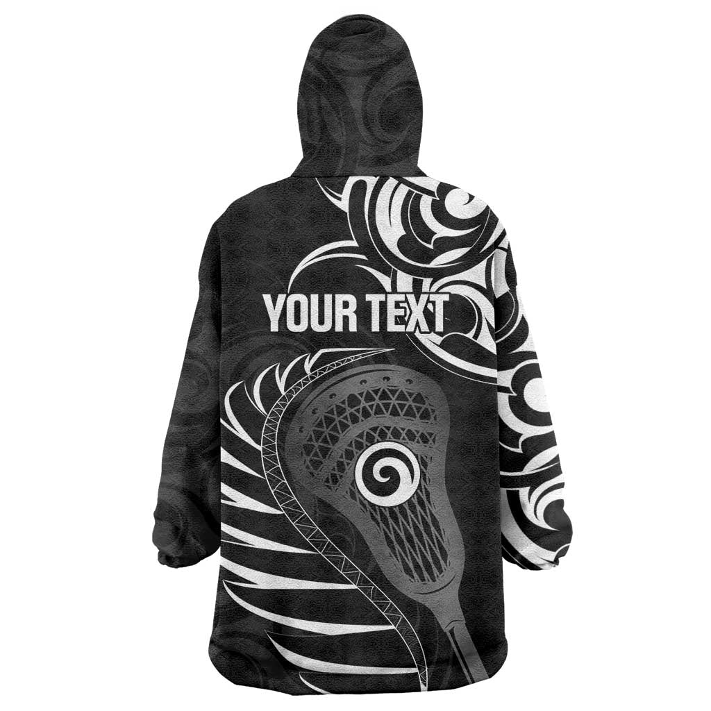 Personalised New Zealand Silver Fern Lacrosse Wearable Blanket Hoodie Aotearoa Maori Pattern