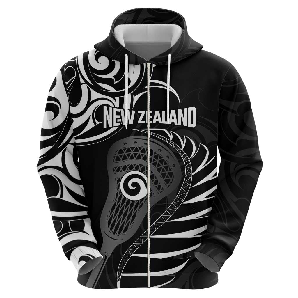 Personalised New Zealand Silver Fern Lacrosse Zip Hoodie Aotearoa Maori Pattern