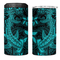 Polynesian 4 in 1 Can Cooler Tumbler Turquoise Hawaiian Tribal Hammerhead Shark