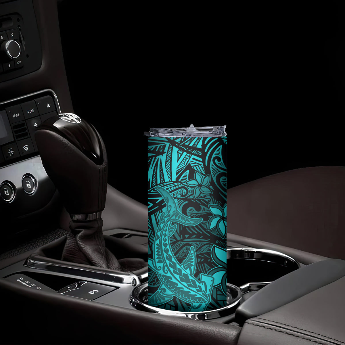 Polynesian Skinny Tumbler Turquoise Hawaiian Tribal Hammerhead Shark
