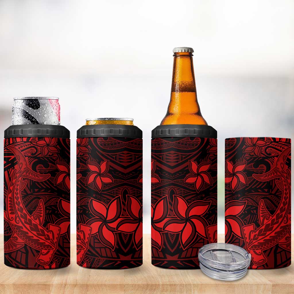 Polynesian 4 in 1 Can Cooler Tumbler Red Hawaiian Tribal Hammerhead Shark