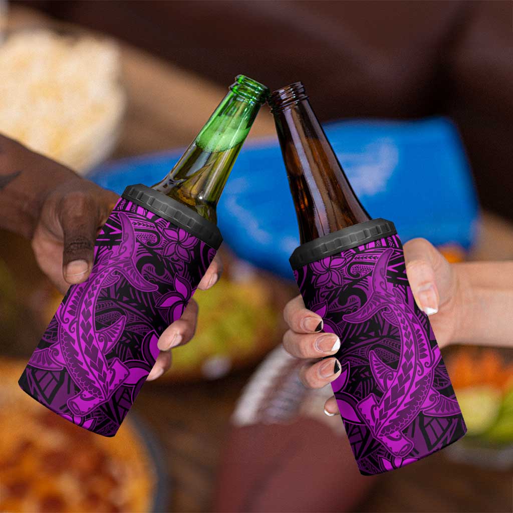 Polynesian 4 in 1 Can Cooler Tumbler Pink Hawaiian Tribal Hammerhead Shark