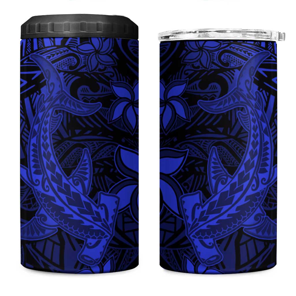 Polynesian 4 in 1 Can Cooler Tumbler Blue Hawaiian Tribal Hammerhead Shark