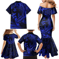 Blue Polynesian Family Matching Outfits Mermaid Dress And Hawaiian Shirt Tribal Hammerhead Shark LT14