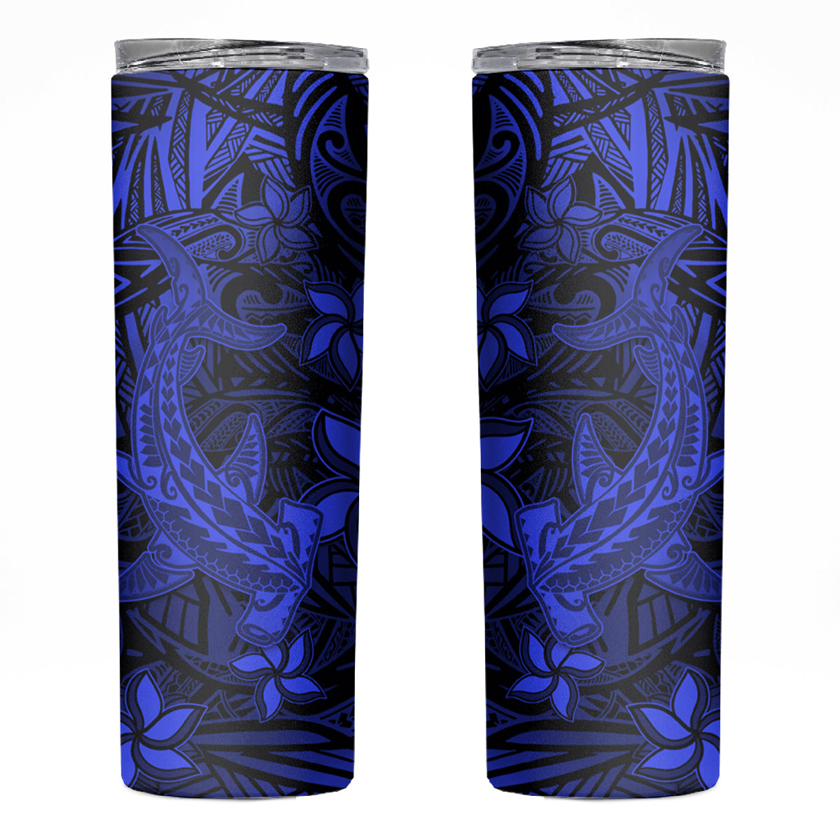 Polynesian Skinny Tumbler Blue Hawaiian Tribal Hammerhead Shark