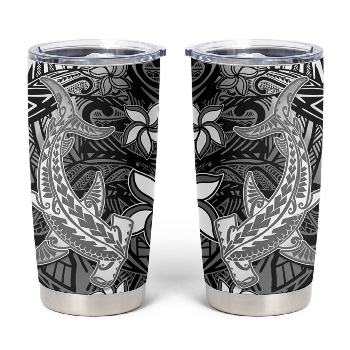 Polynesian Tumbler Cup Black Hawaiian Tribal Hammerhead Shark