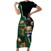 Personalised New Zealand And South Africa Rugby Family Matching Short Sleeve Bodycon Dress and Hawaiian Shirt 2024 All Black Springboks Mascots Together