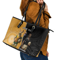 Personalised New Zealand And Australia Rugby Leather Tote Bag 2024 All Black Wallabies Mascots Together