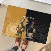 Personalised New Zealand And Australia Rugby Rubber Doormat 2024 All Black Wallabies Mascots Together