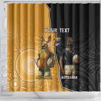 Personalised New Zealand And Australia Rugby Shower Curtain 2024 All Black Wallabies Mascots Together