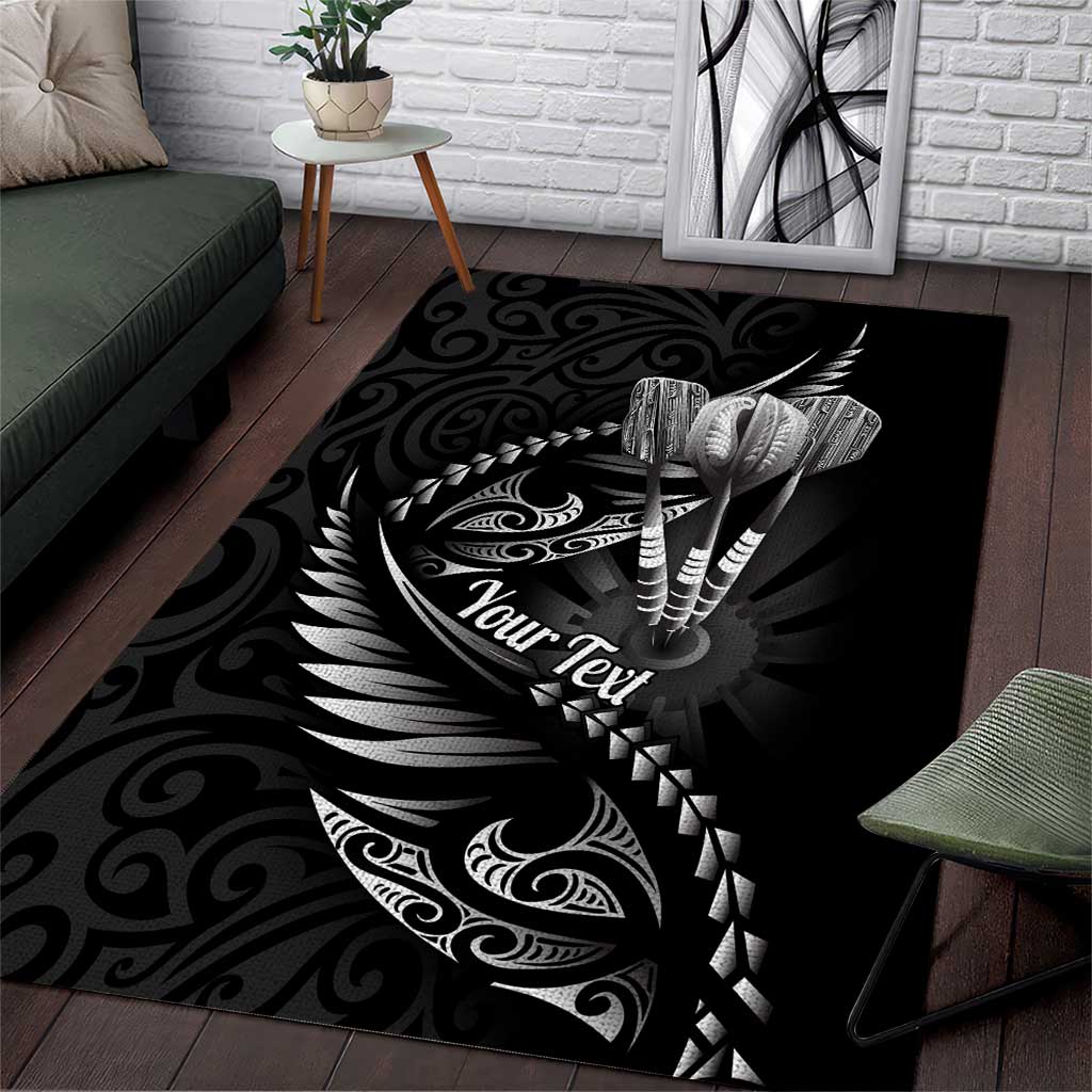 Personalised All Black New Zealand Darts Area Rug Aoteroa Fern Maori Galaxy Style