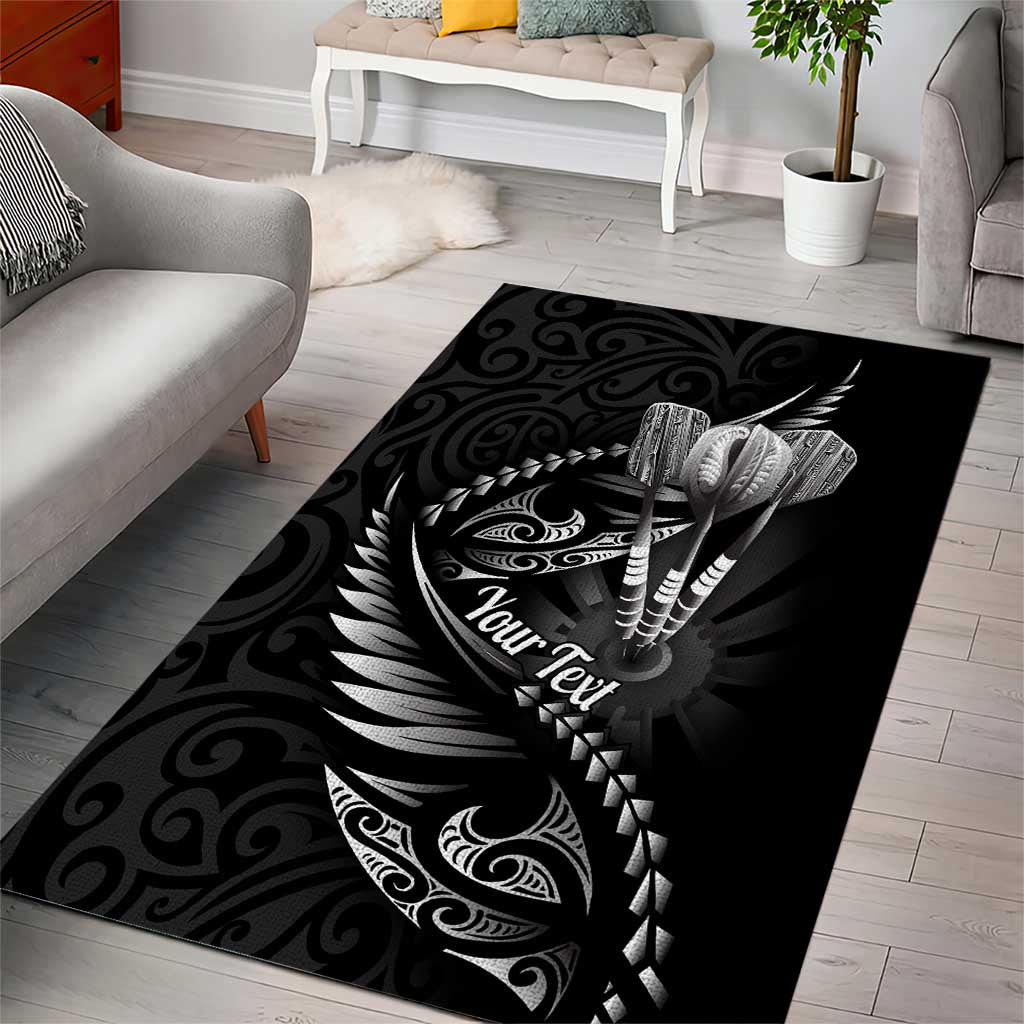 Personalised All Black New Zealand Darts Area Rug Aoteroa Fern Maori Galaxy Style