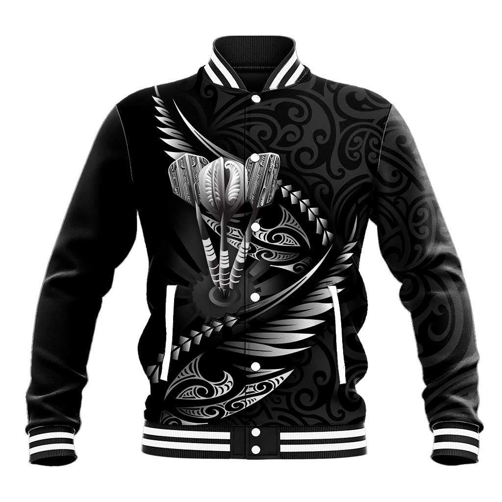 Personalised All Black New Zealand Darts Baseball Jacket Aoteroa Fern Maori Galaxy Style