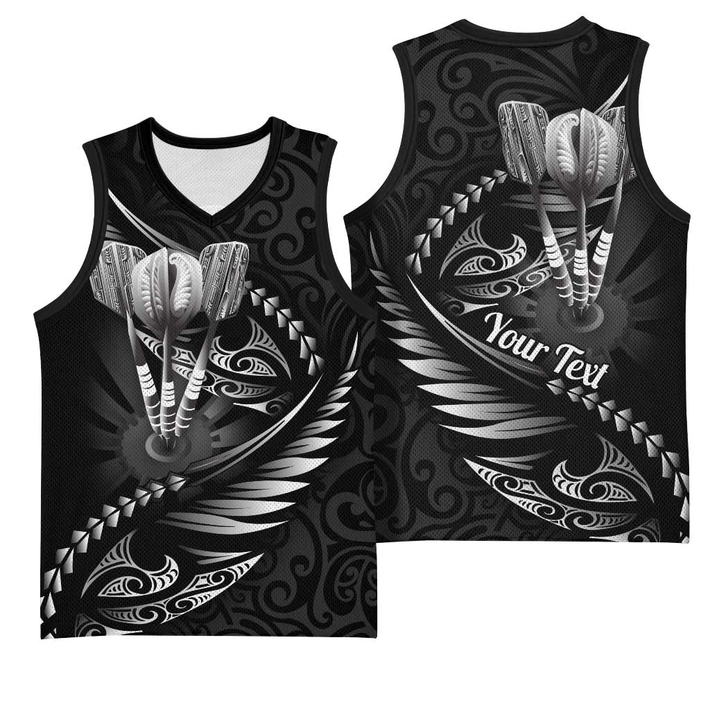 Personalised All Black New Zealand Darts Basketball Jersey Aoteroa Fern Maori Galaxy Style - Polynesian Pride