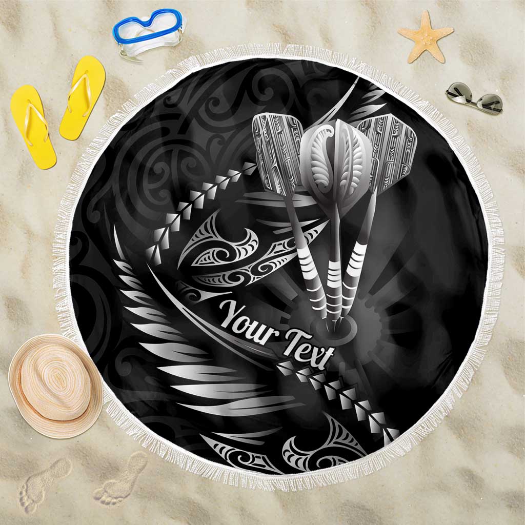 Personalised All Black New Zealand Darts Beach Blanket Aoteroa Fern Maori Galaxy Style