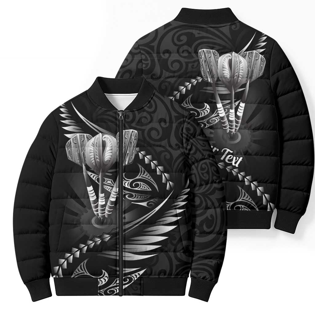 Personalised All Black New Zealand Darts Bomber Puffer Jacket Aoteroa Fern Maori Galaxy Style - Polynesian Pride