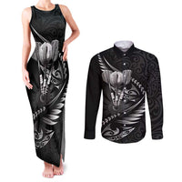 Personalised All Black New Zealand Darts Couples Matching Tank Maxi Dress and Long Sleeve Button Shirt Aoteroa Fern Maori Galaxy Style