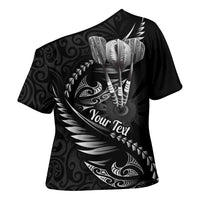 Personalised All Black New Zealand Darts Cross Shoulder Shirt Aoteroa Fern Maori Galaxy Style - Polynesian Pride