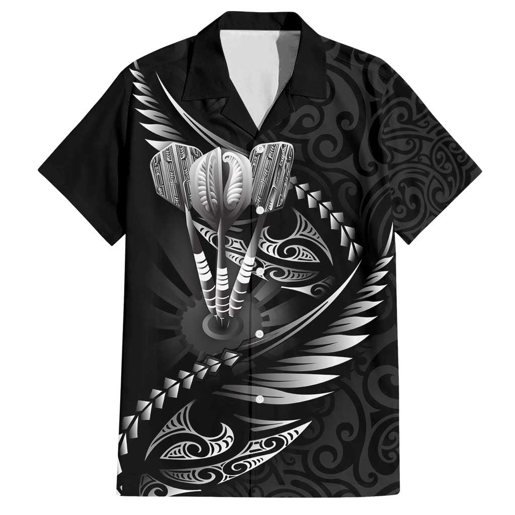 Personalised All Black New Zealand Darts Family Matching Long Sleeve Bodycon Dress and Hawaiian Shirt Aoteroa Fern Maori Galaxy Style
