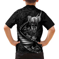 Personalised All Black New Zealand Darts Family Matching Off Shoulder Maxi Dress and Hawaiian Shirt Aoteroa Fern Maori Galaxy Style