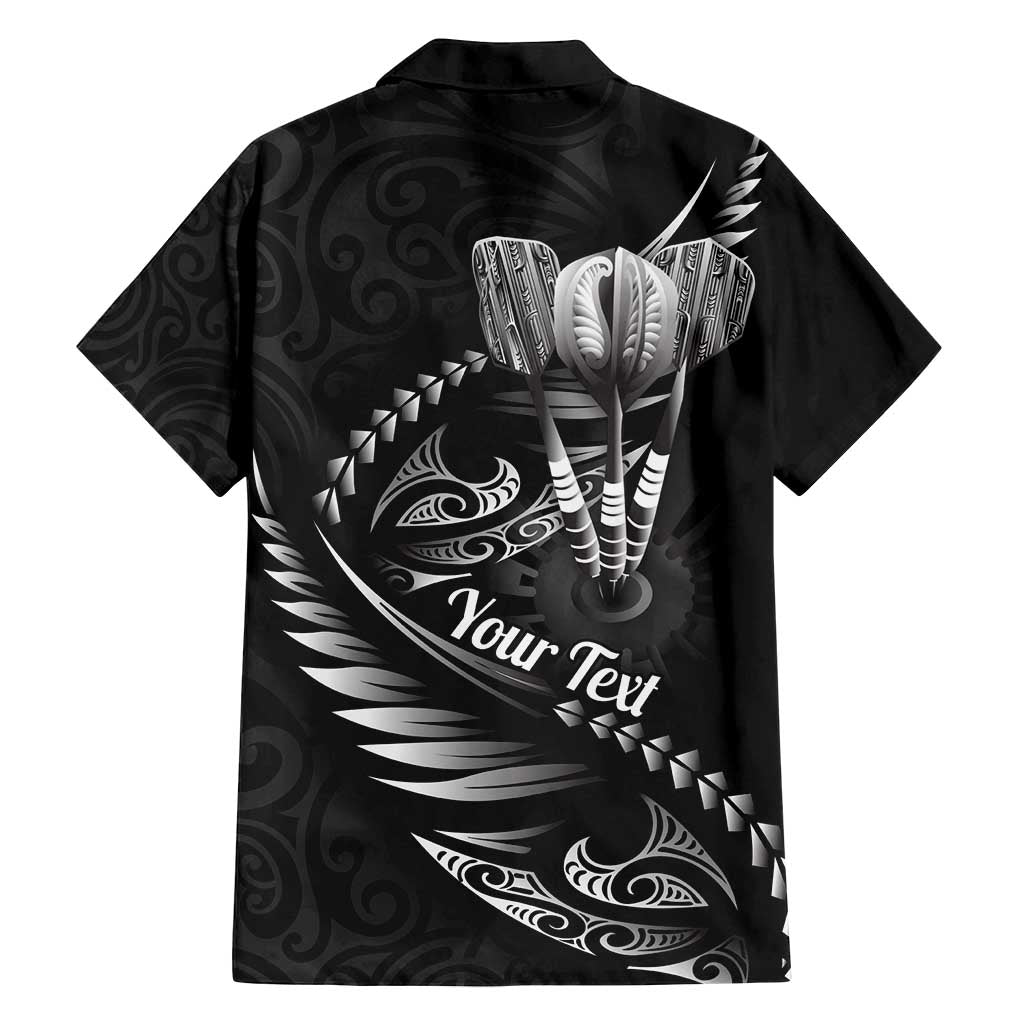 Personalised All Black New Zealand Darts Family Matching Off Shoulder Short Dress and Hawaiian Shirt Aoteroa Fern Maori Galaxy Style