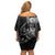 Personalised All Black New Zealand Darts Family Matching Off Shoulder Short Dress and Hawaiian Shirt Aoteroa Fern Maori Galaxy Style