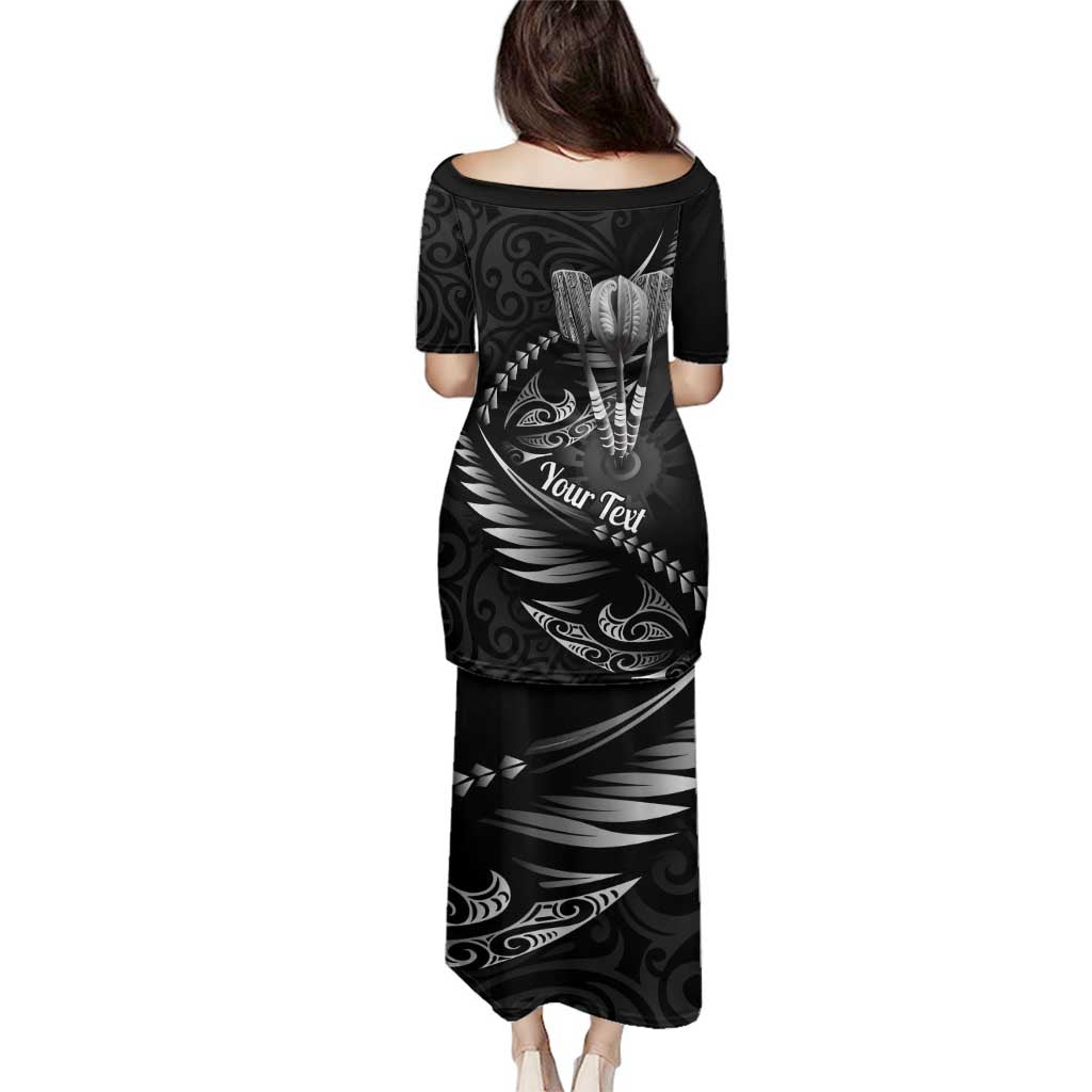 Personalised All Black New Zealand Darts Family Matching Puletasi and Hawaiian Shirt Aoteroa Fern Maori Galaxy Style