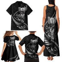 Personalised All Black New Zealand Darts Family Matching Tank Maxi Dress and Hawaiian Shirt Aoteroa Fern Maori Galaxy Style