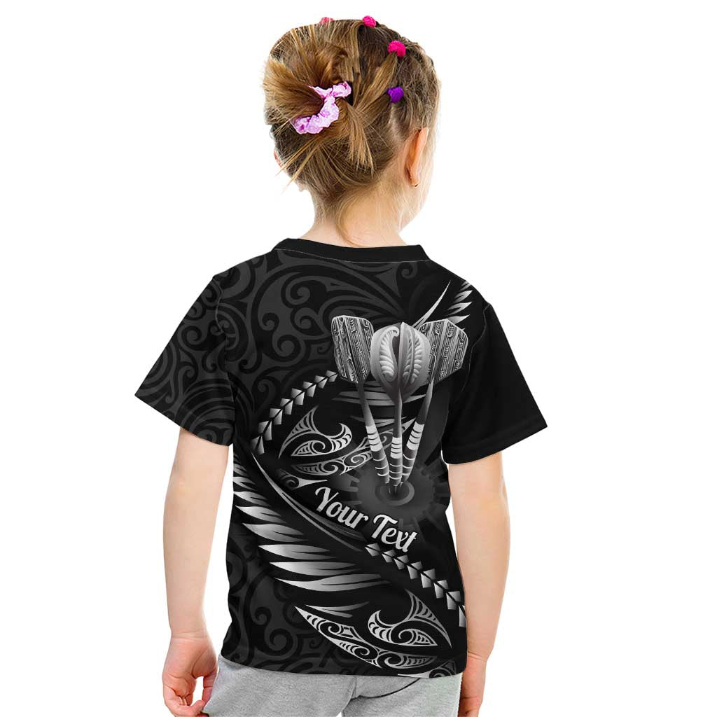 Personalised All Black New Zealand Darts Kid T Shirt Aoteroa Fern Maori Galaxy Style