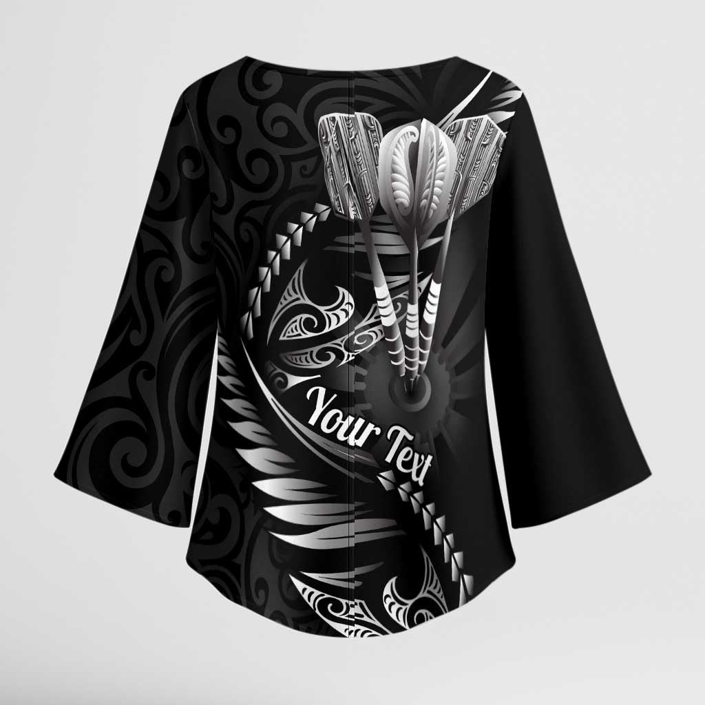 Personalised All Black New Zealand Darts Kimono Sleeve Blouse Aoteroa Fern Maori Galaxy Style - Polynesian Pride